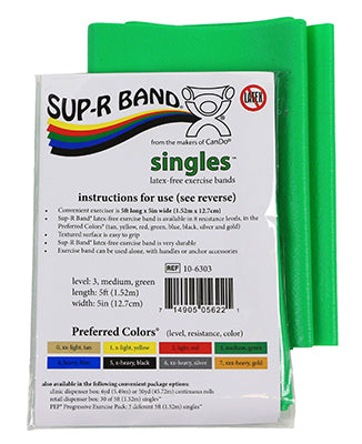 Sup-R Band Latex Free Exercise Band - 5 foot Singles, 5-piece set