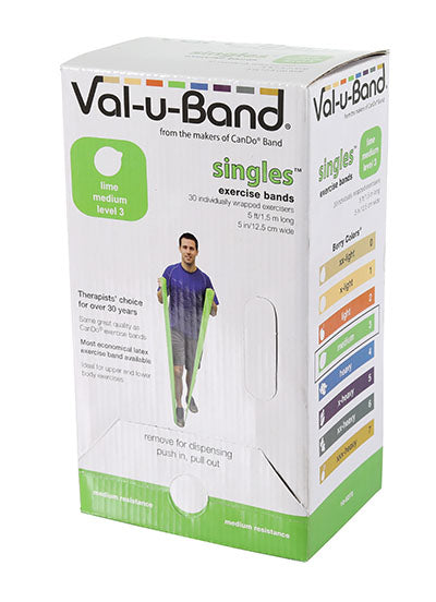 Val-u-Band Resistance Bands, Pre-Cut Strip, 5', Case of 30, Contains Latex