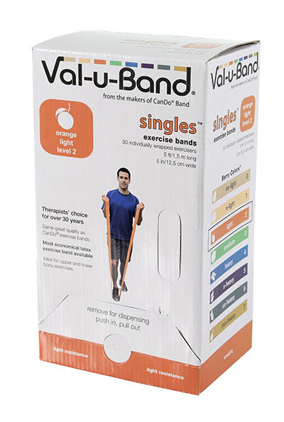 Val-u-Band Resistance Bands, Pre-Cut Strip, 5', Case of 30, Contains Latex