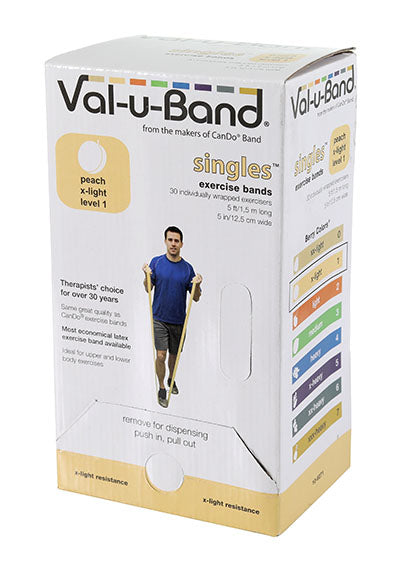 Val-u-Band Resistance Bands, Pre-Cut Strip, 5', Case of 30, Contains Latex