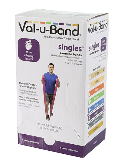 Val-u-Band Resistance Bands, Pre-Cut Strip, 5', Case of 30, Contains Latex