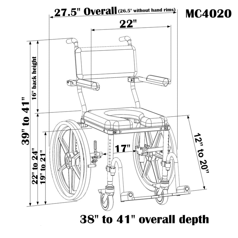 Nuprodx MC4020 Roll-In Shower Commode Chair