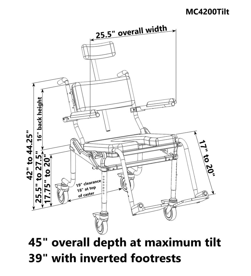 Nuprodx MC4200Tilt - Roll-In Tilt Shower Chair