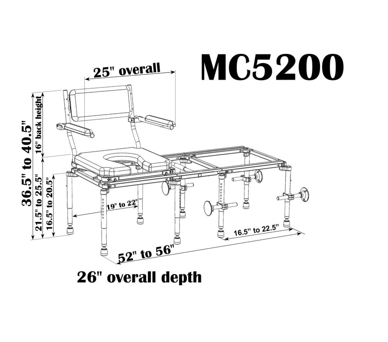 NuProdx MC5200 Commode/Shower Chair & Transfer System - US MED REHAB