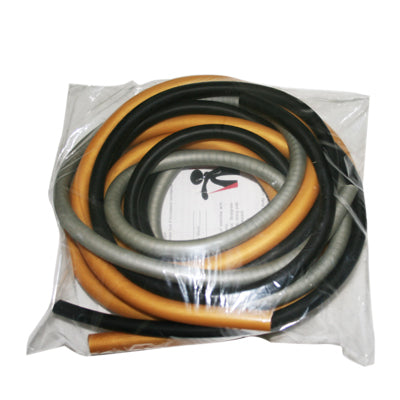 CanDo Low Powder Exercise Tubing Pep Pack - Challenging with Black, Silver, and Gold tubing